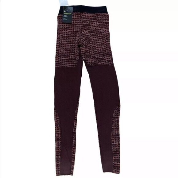 Nike Pro Hyperwarm Training Leggings 933305 652‎ Burgundy Knit Shorts Spring Gym - Picture 11 of 12